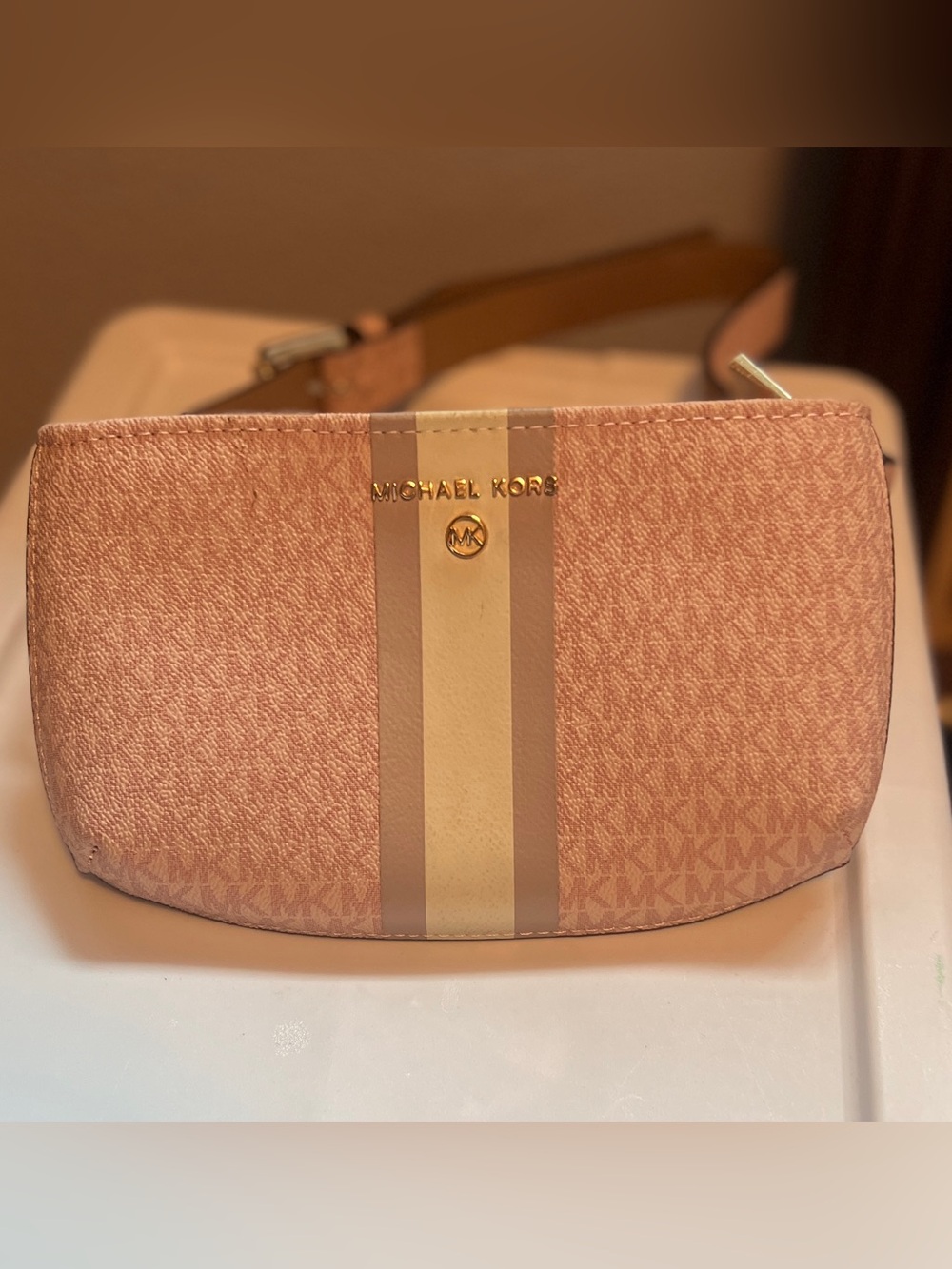 Michael Kors Blush Pink Signature Stripe Crossbody